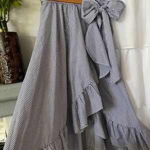 Navy and White Ruffle Maxi Wrap Skirt